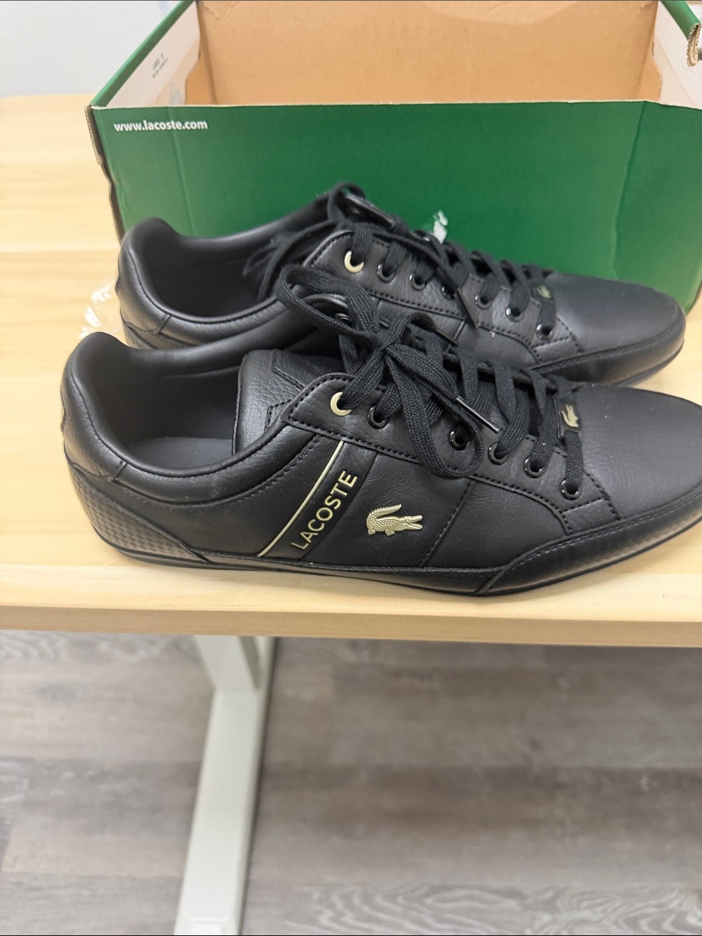 Lacoste Black Leather Sneakers with Gold Logo